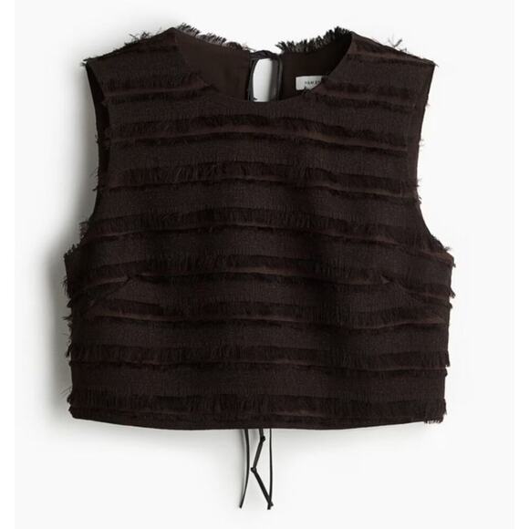 H&M Tops - H&M Edition Fringe Trimmed Top in Dark Brown Girly Chic Going Out Cropped Small